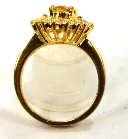 Fine Citrine and Cubic Zirconia Cluster Ring Sterling Silver Size 7.25
