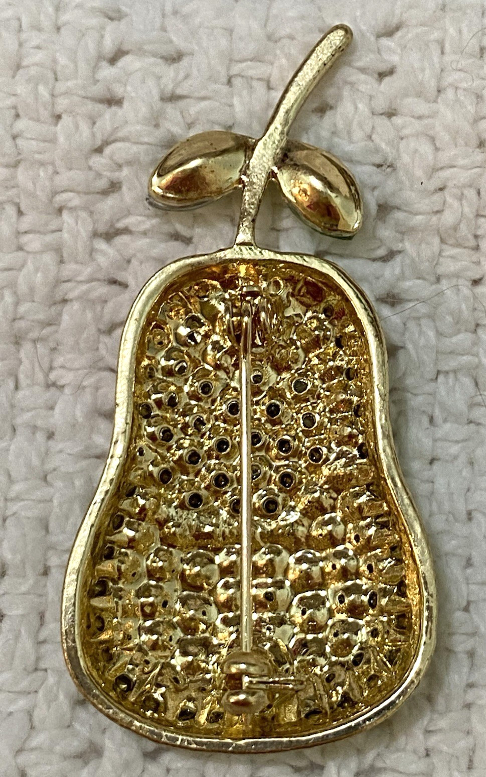 Vintage Pear Shape Pink And Green Rhinestone Gold Tone Brooch