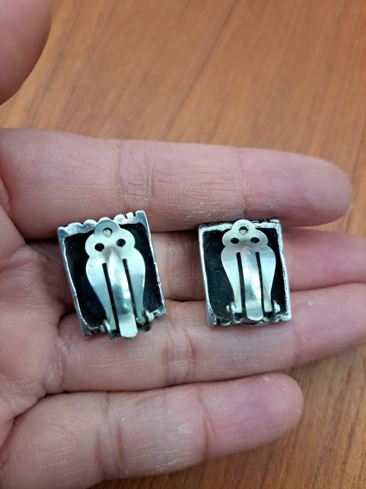 Beautiful Vtg rectangular Sterling Slver 925 clip on earrings