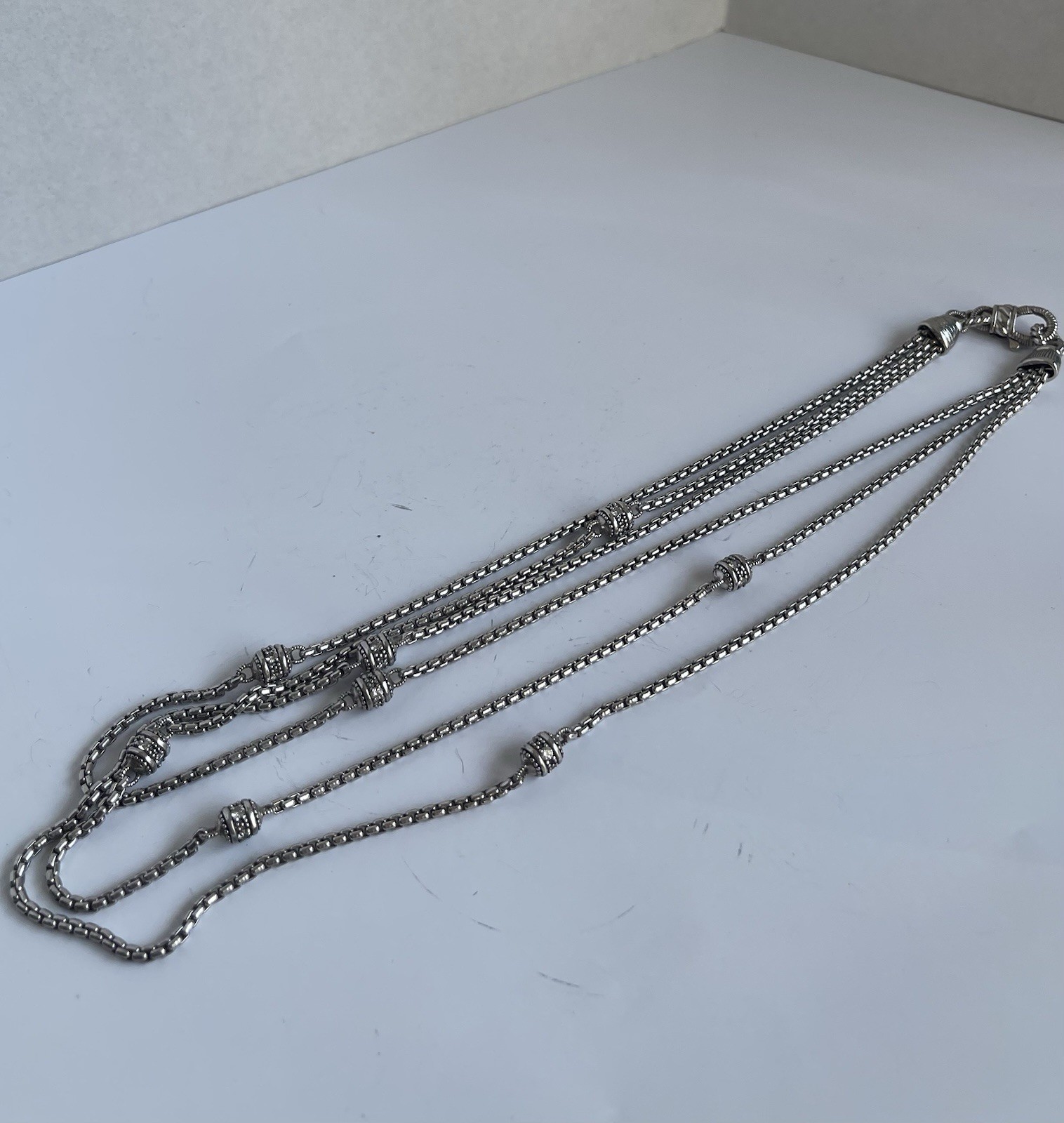 Judith Ripka Sterling Silver 925 & CZ Round Stations 3 Strand Necklace 56g Nice!