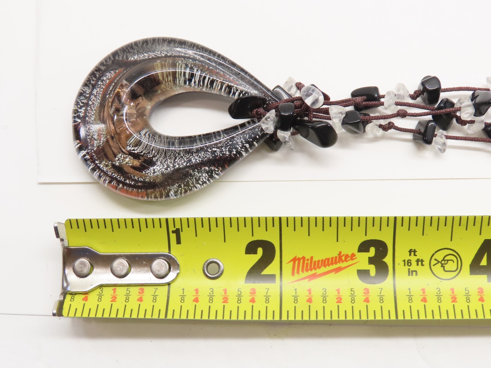 Signed Cg Art Glass Pendant Necklace Semi Precious Gemstones D2395