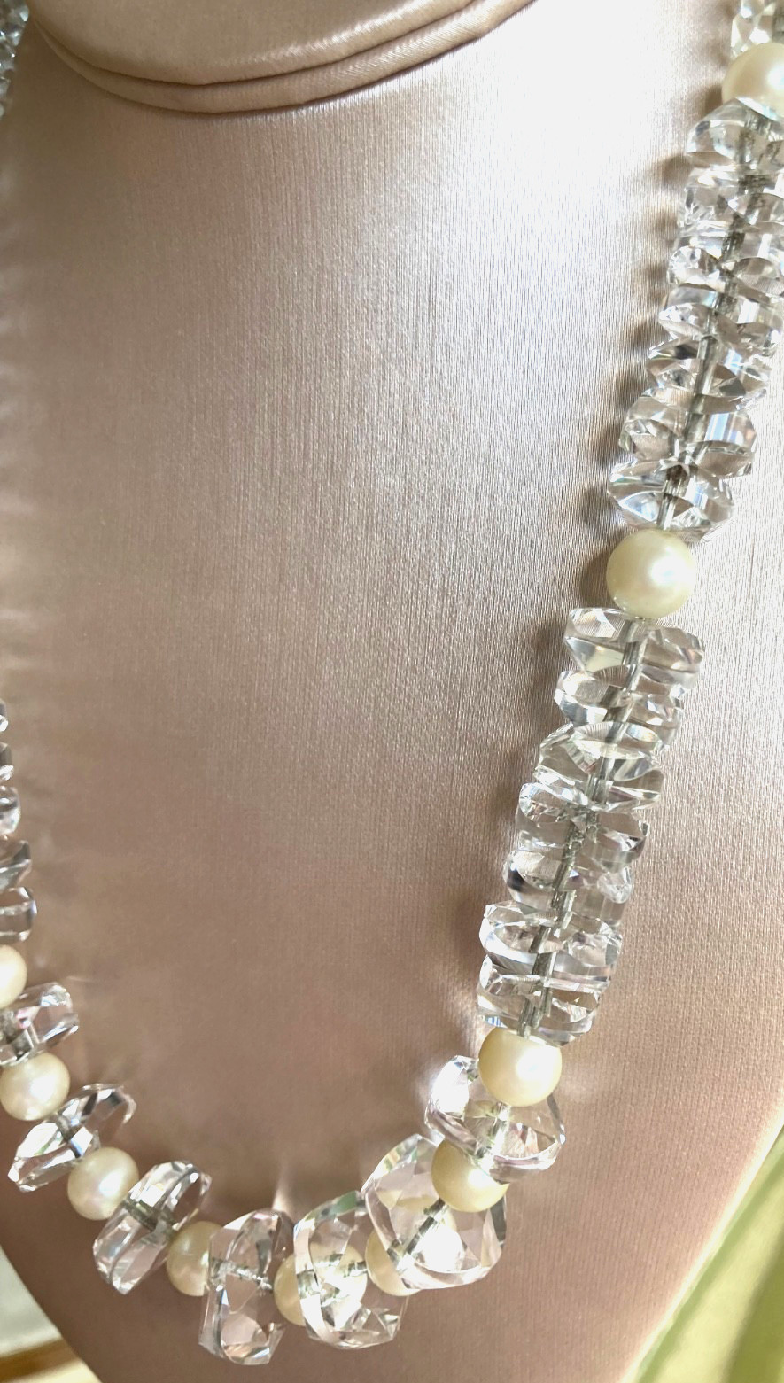 Vtg ROCK CRYSTAL Art Deco Necklace w/Pearls, Amazing Faceted Crystals 100.4grams