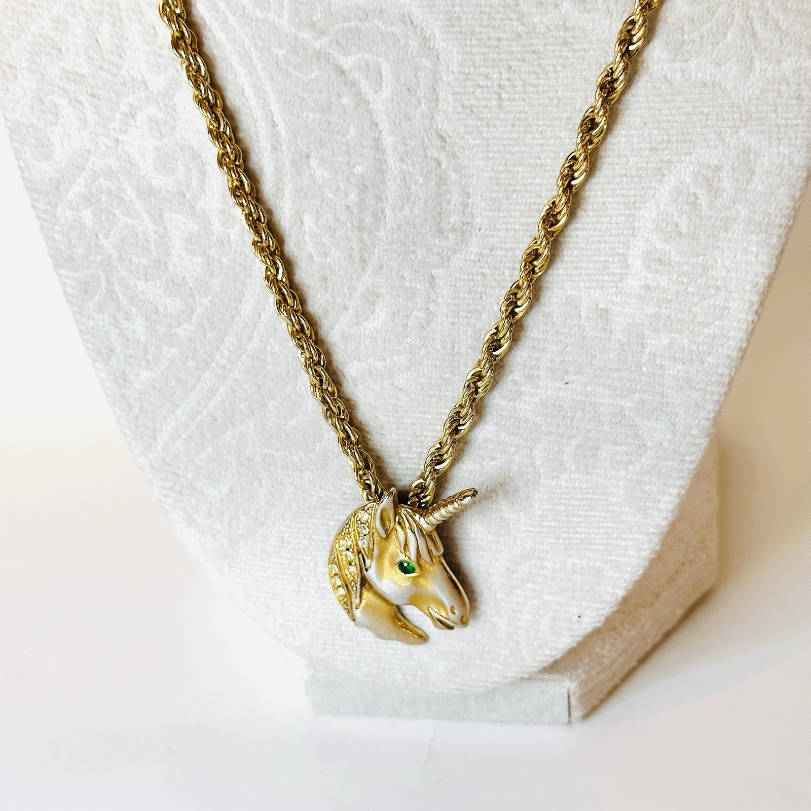VTG Running Horse Unicorn Rhinestones Equestrian Pendant Necklace Gold Tone LOT