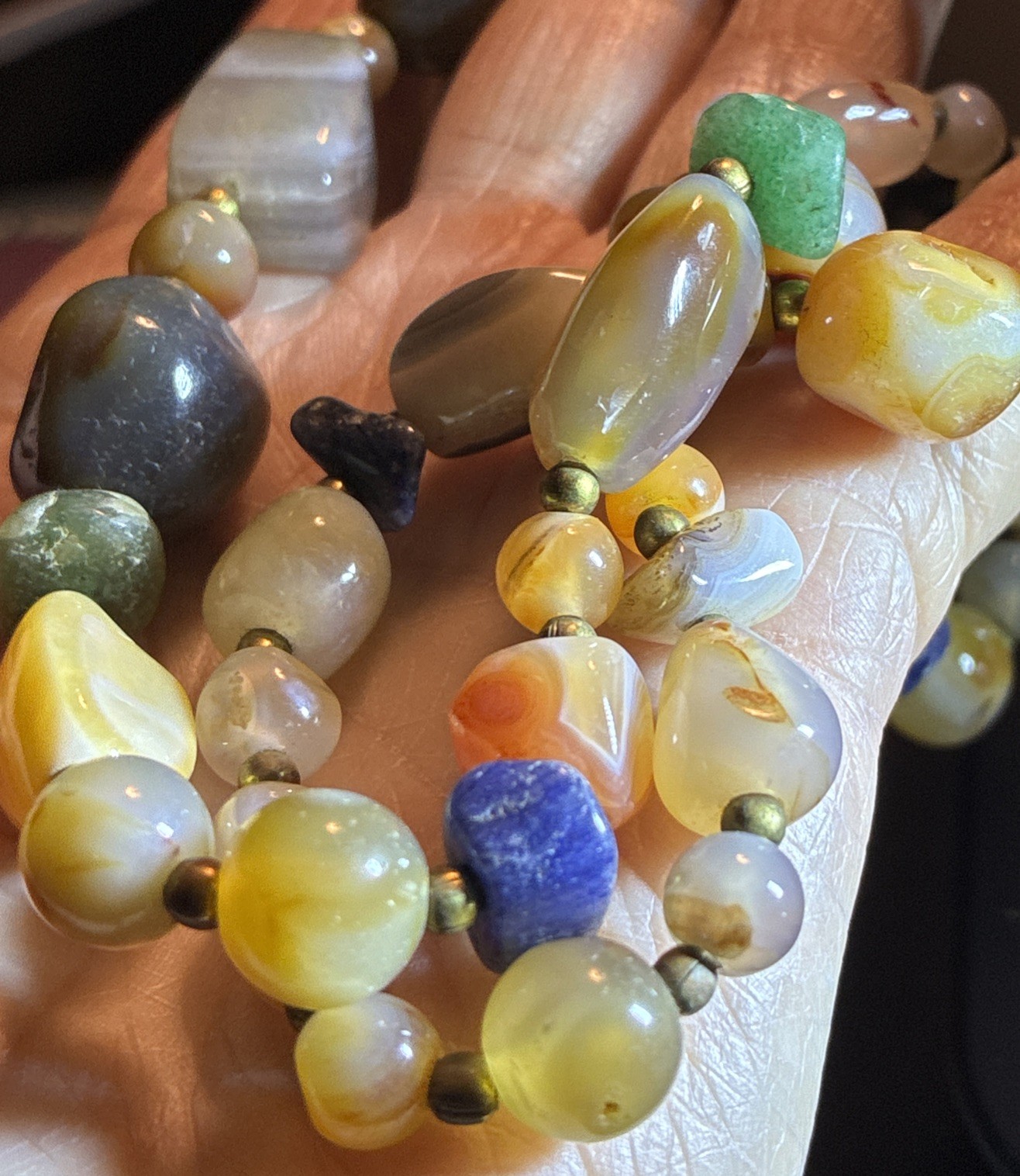 Estate Vtg. Semi Precious Stones, Different Sizes, Shapes, Colors Barrel Clasp ￼