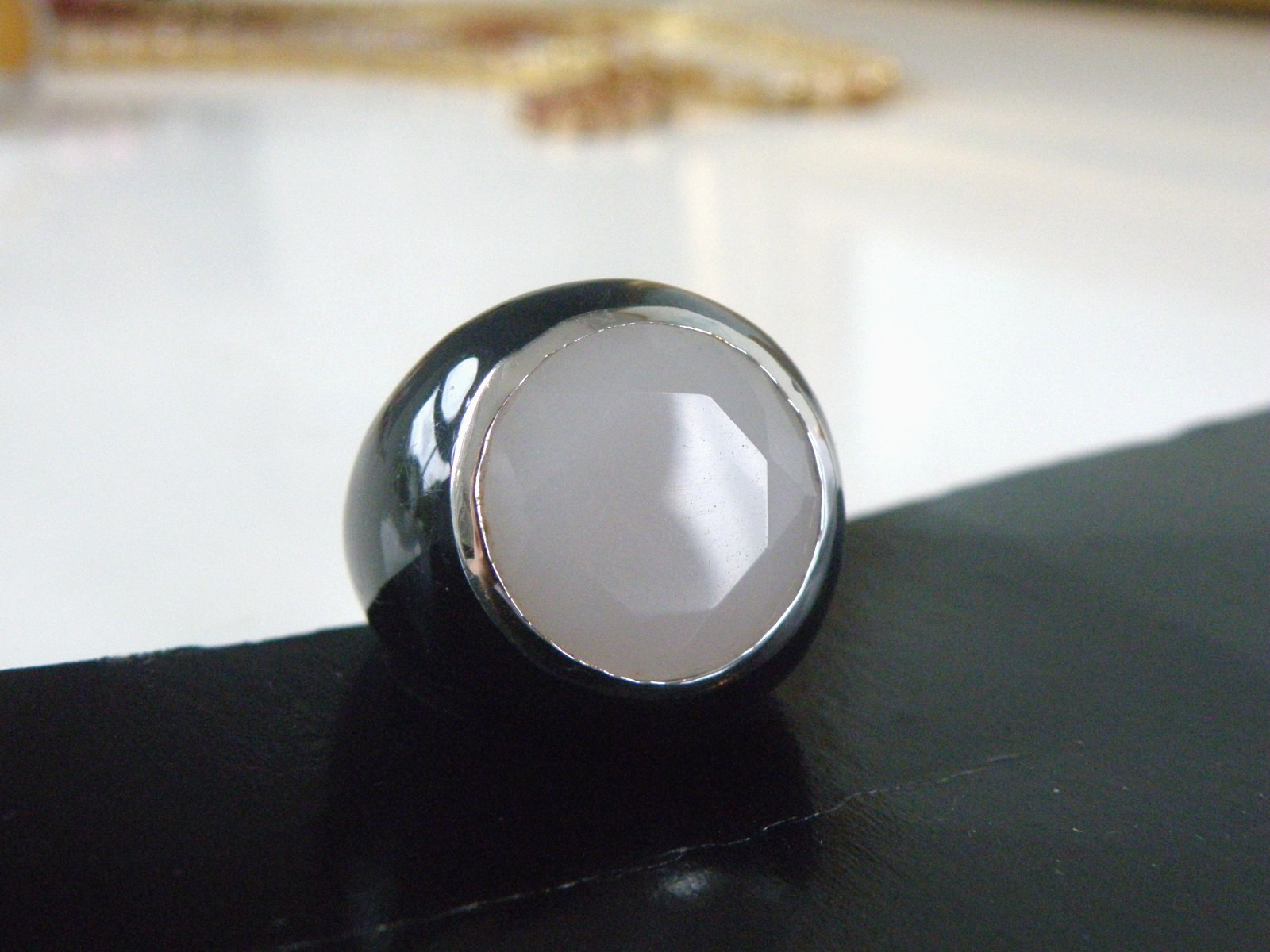 Vintage Sterling Silver 925 Quartz Black Enamel Bubble Statement Ring Size 8