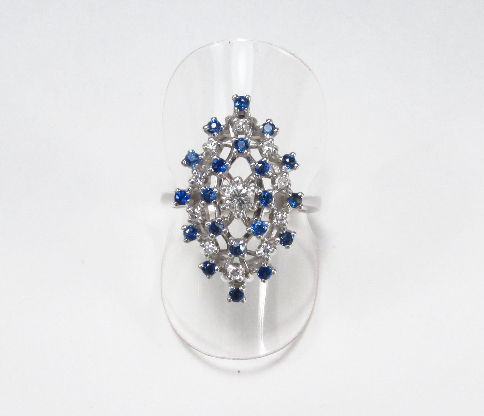 Vintage ODI NY USA 14K White Gold 0.75 ctw Diamond Sapphire Cocktail Ring Sz 8