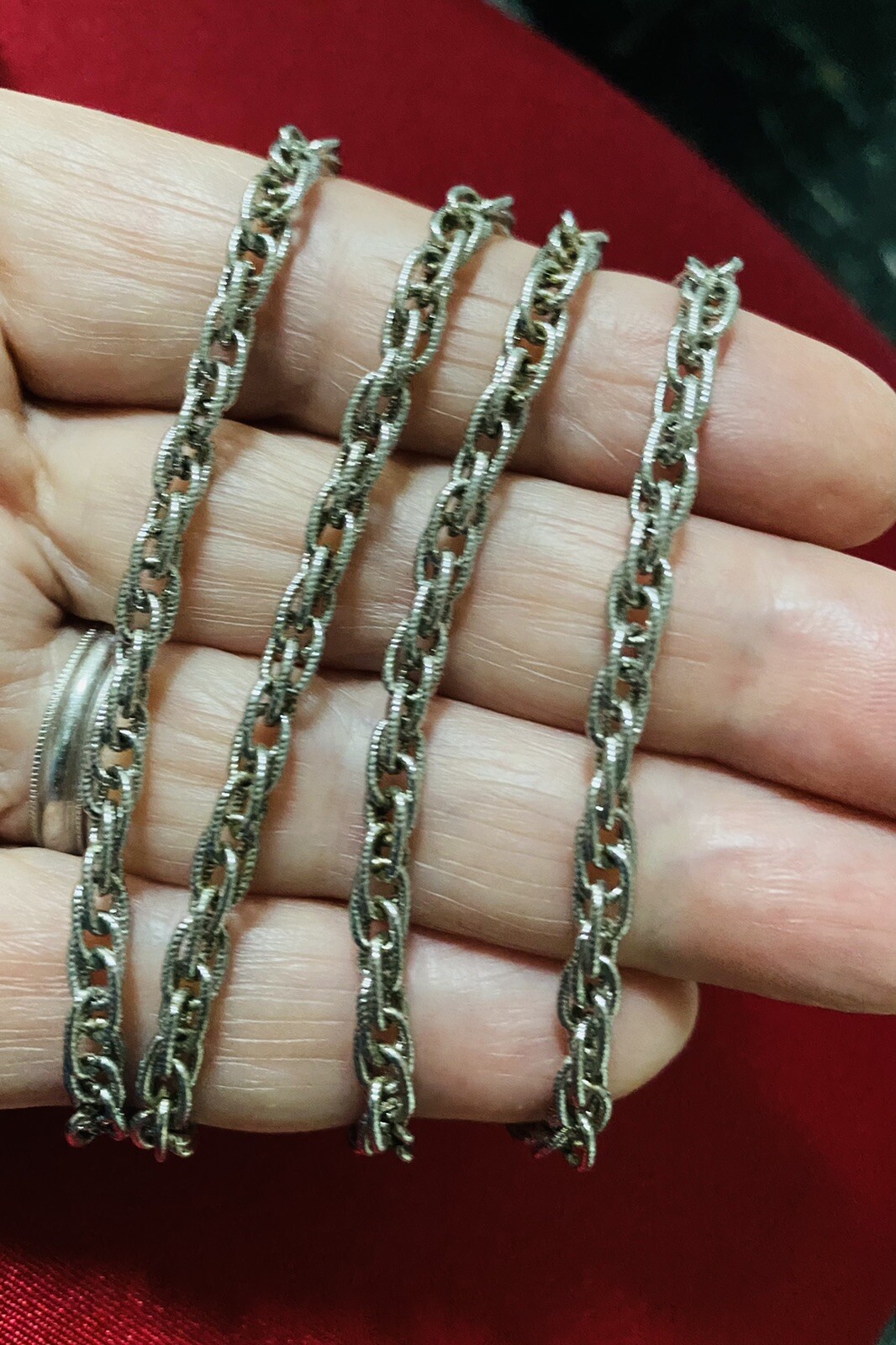 Vintage Unisex MONET Signed Silver Spiga Wheat Link Long Fashion Necklace 27”