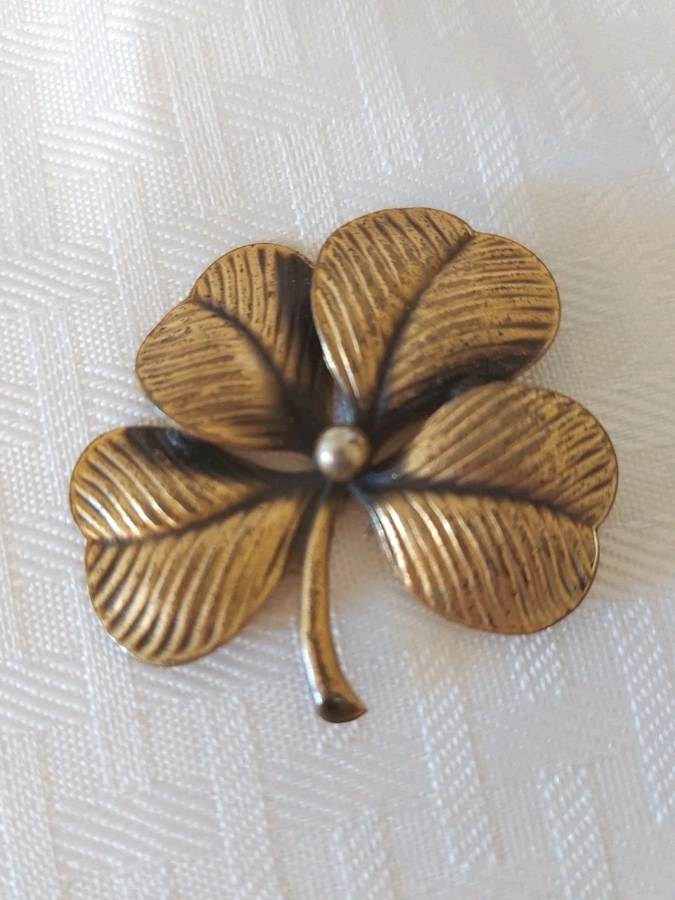 St Pattys Vtg Sterling Silver Gold Wash Four Leaf Clover 1-3/4″ Fur Clip 8.1g