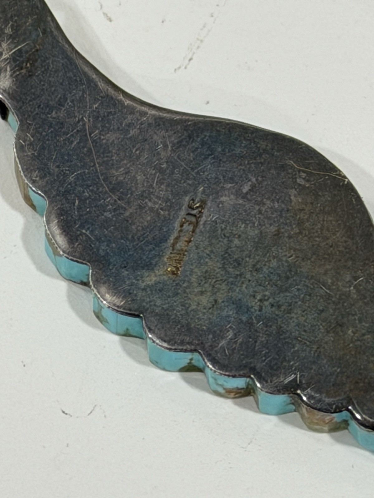 Vintage Native Navajo Carved Turquoise & Silver Large Wing Spread Eagle Pendant