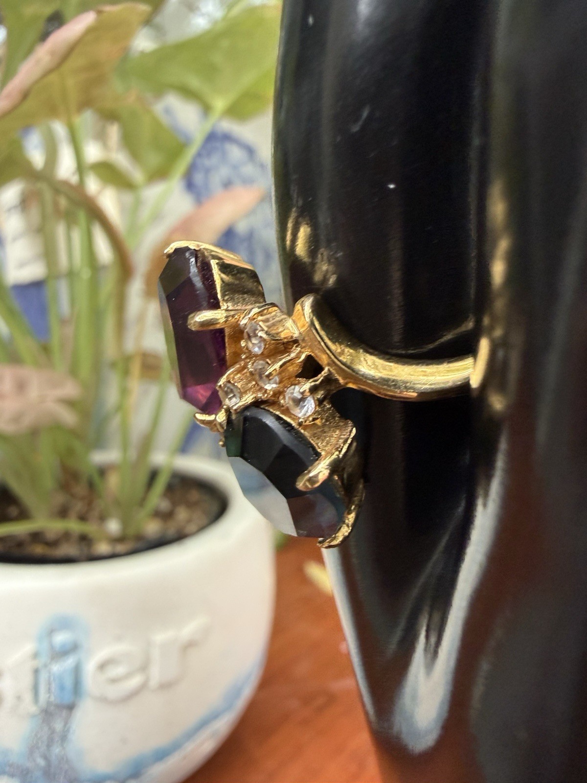 Vintage Multi stone Cocktail Ring Gold Plated Purple And Blue Cz Size 10