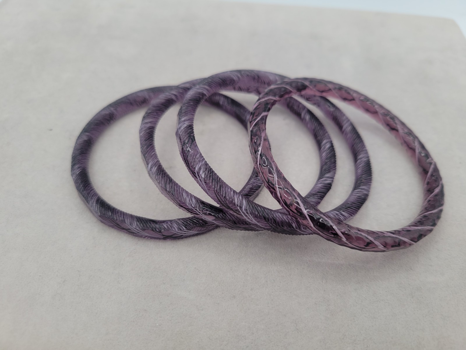 Vintage Murano Purple Art Glass White Black Swirl Ribbon Faceted Bangle Bracelet