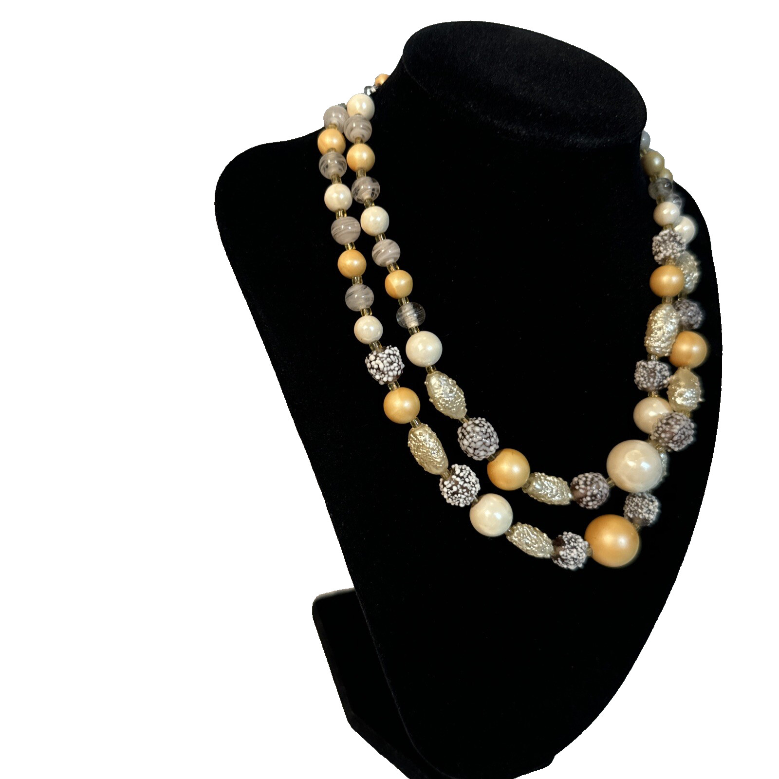 Vintage Japan Glass Sugar Bead Import Necklace 1960’s Graduated Multi Strand