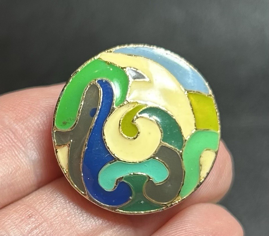 Vintage Eisenberg Art Nouveau Green Purple Cream Heavy Enamel Clip On Earrings