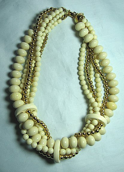 NAPIER Goldtone & Compo Bead Multi Strand Necklace 19 3/4″ long