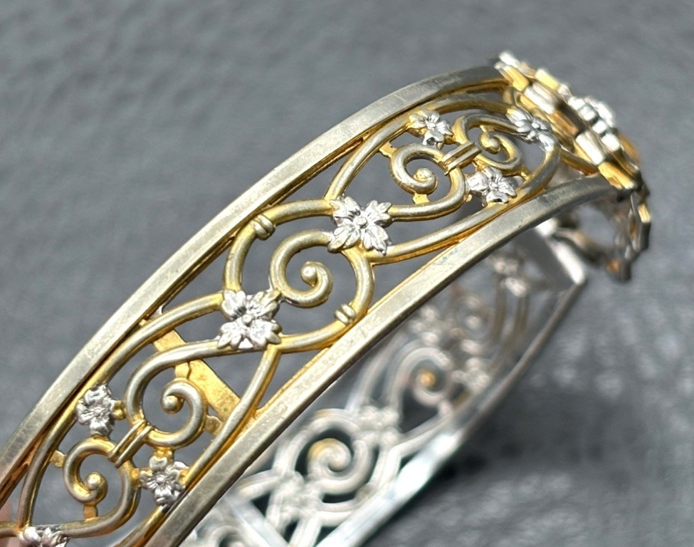 VTG Art Deco Hinge Clasp Bangle Bracelet Faux Citrine White Mfg Co Providence RI