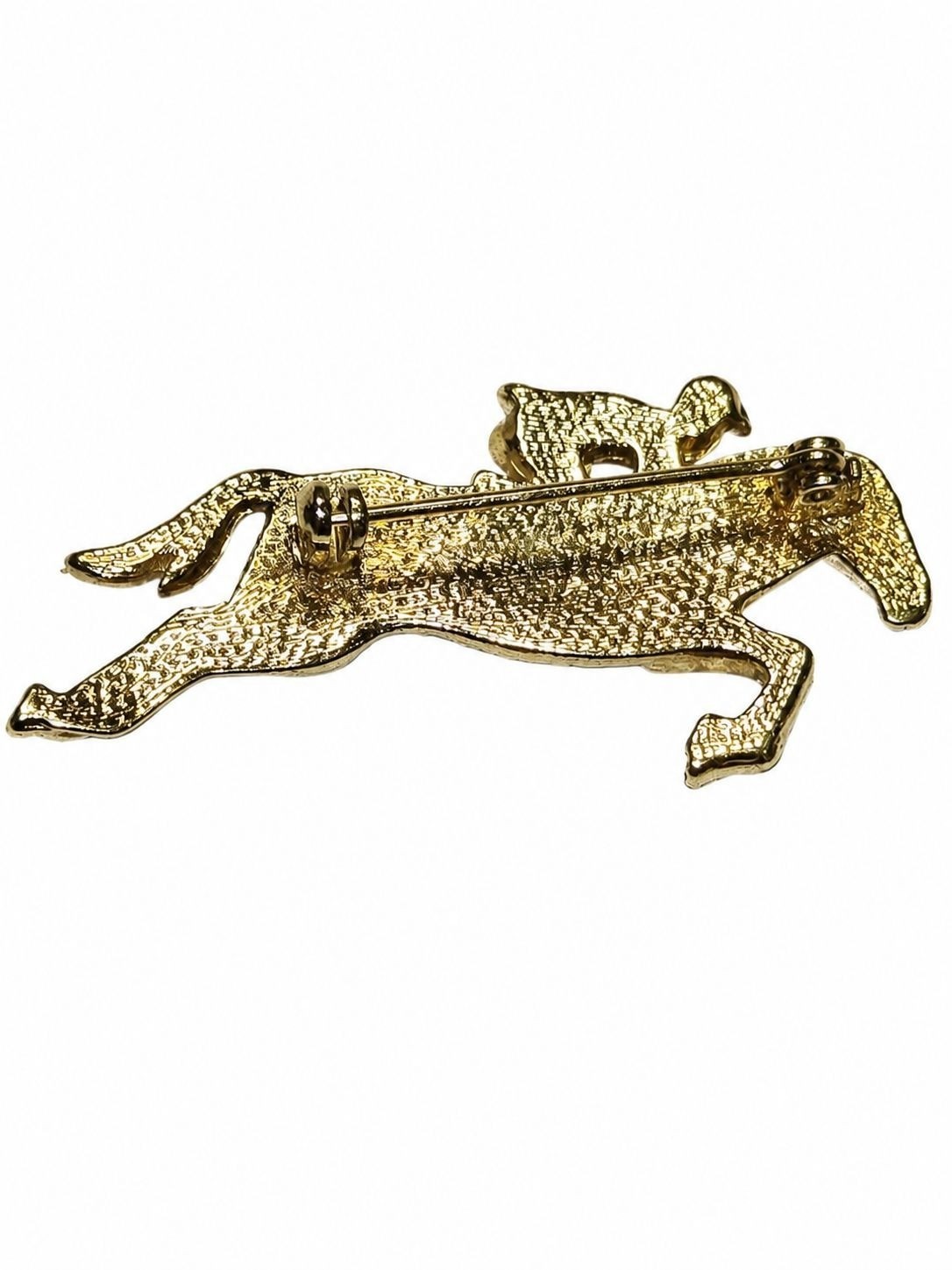 Jockey & Racehorse Rhinestone Red Jacket White Pant Enamel Running Horse Brooch