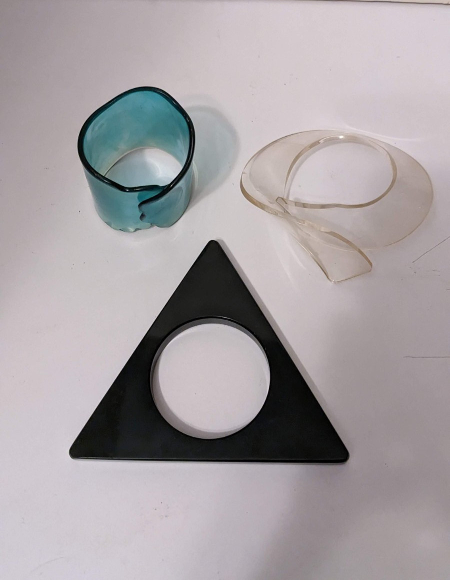 3 x Vintage Acrylic Cuff Bracelets Black, Blue and Clear