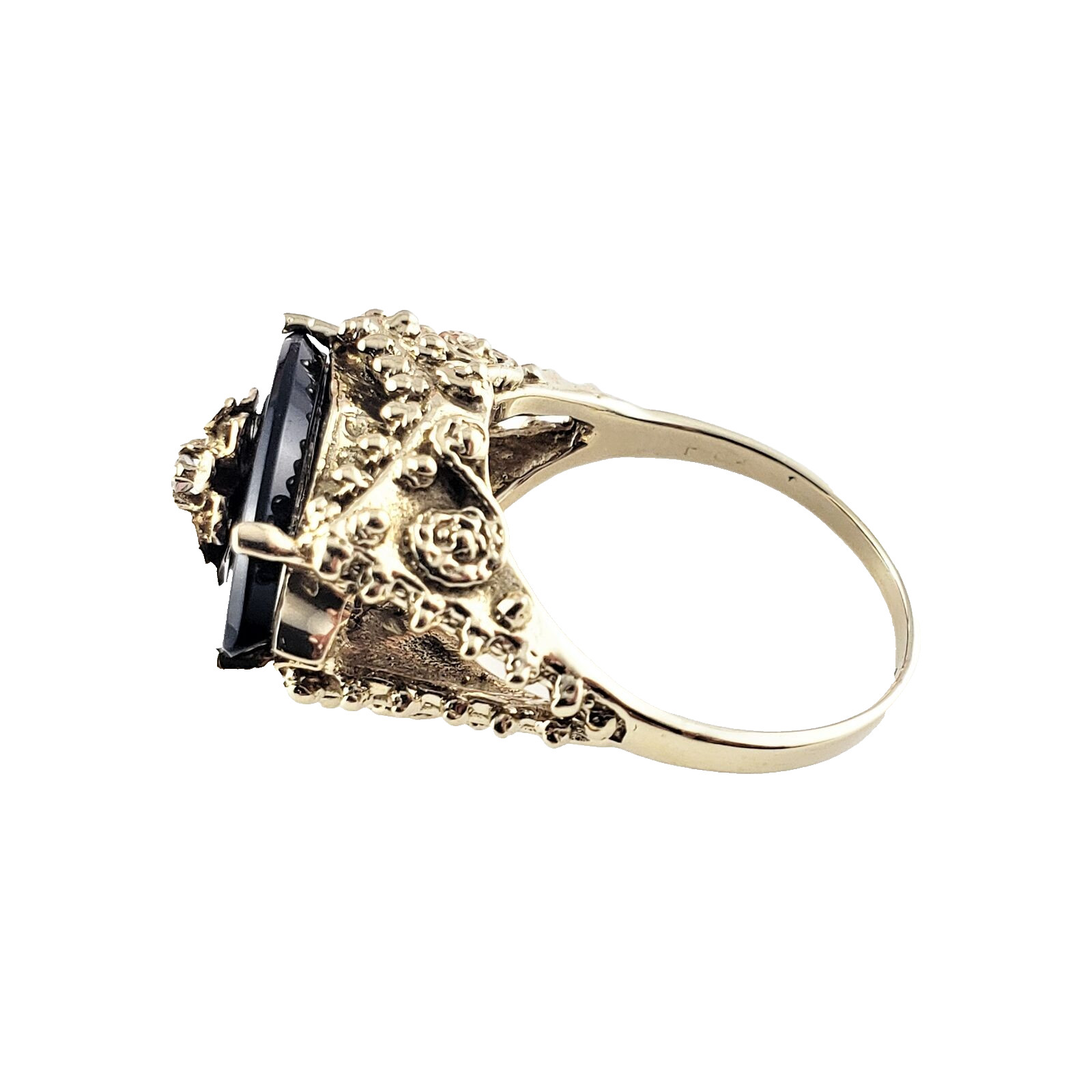 Vintage 14 Karat Yellow Gold Black Onyx and Diamond Ring Size 8.25 #8301