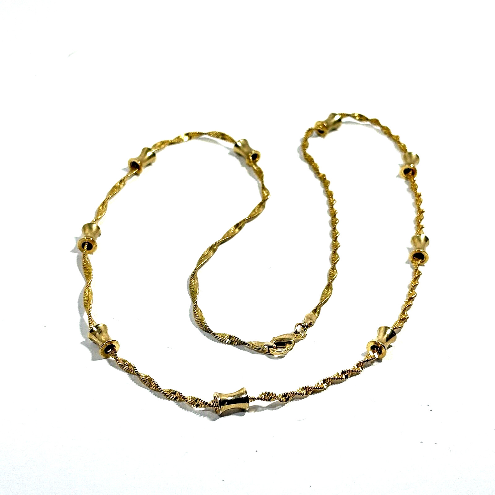 Vintage Gold Tone Twisted Chain Station Link Necklace Bar Beads 24″