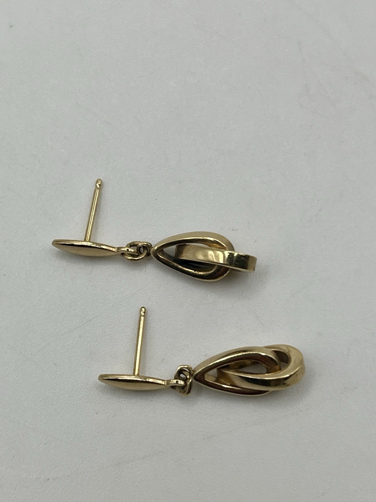Vintage Gold Tone Double Teardrop Loop Post Dangle Drop Earrings 1” NO BACKS
