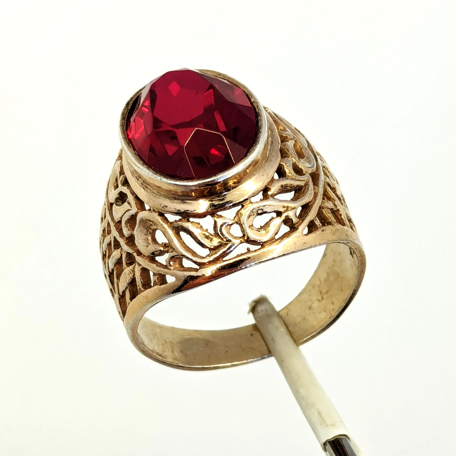 Vintage Soviet RING Silver⭐875 stamp Star USSR with Large Ruby -8US (18.5mm)| #8