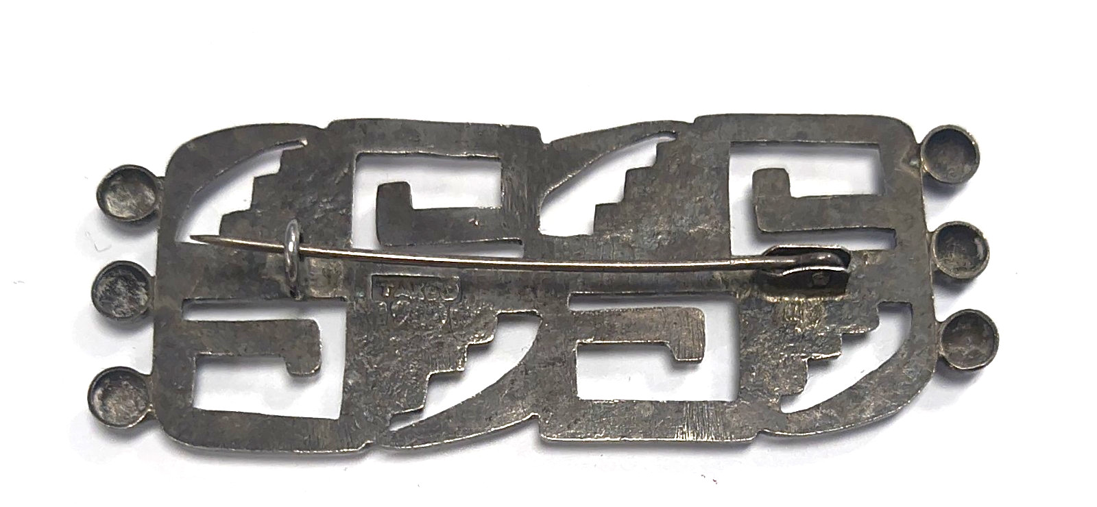 Vintage 1940’s Taxco Mexico 980 Sterling Silver Pre Columbian Design Brooch Pin