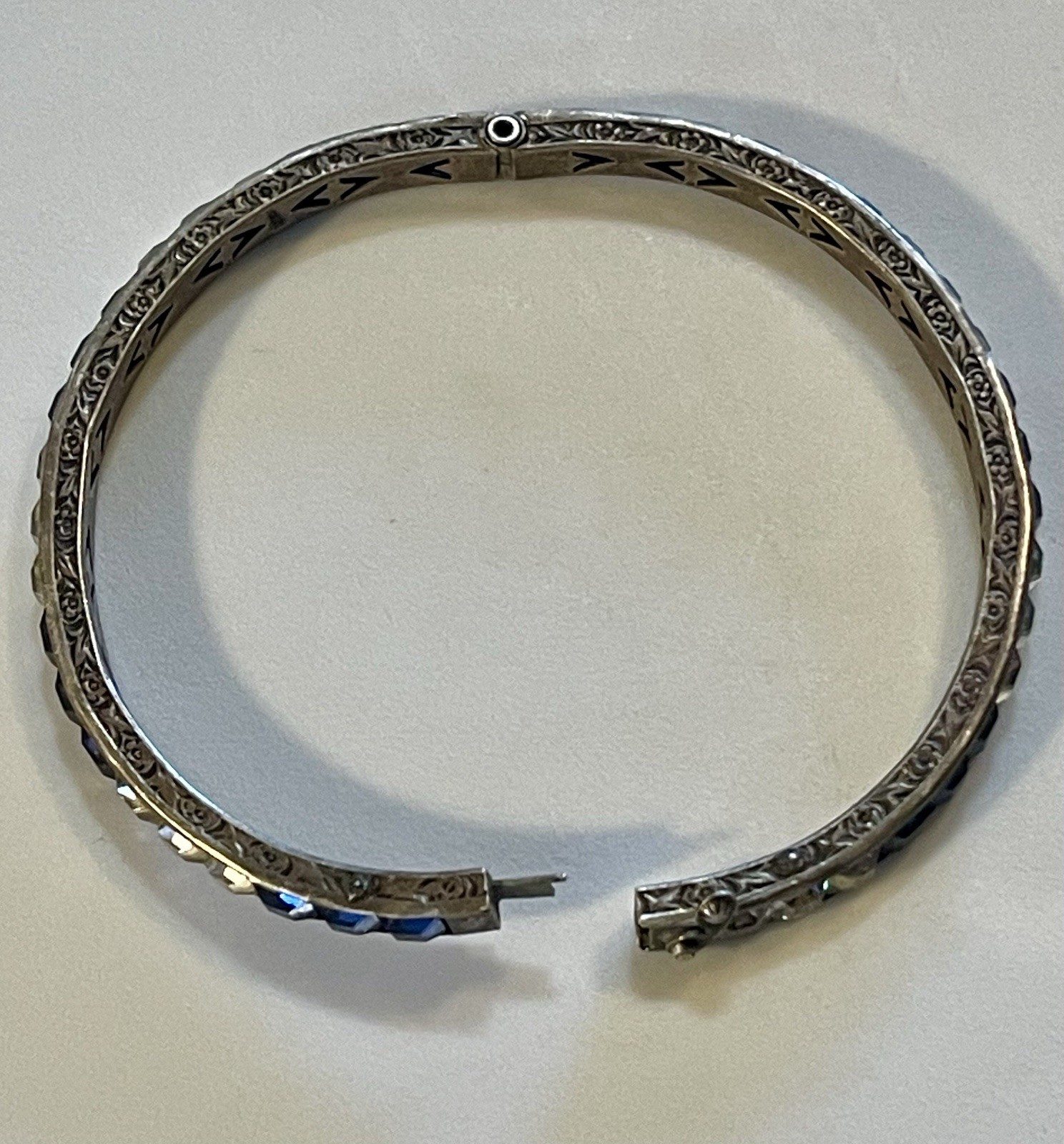 1930s Art Deco Channel Set Foiled Glass Sterling Silver Bracelet **FOR REPAIR**