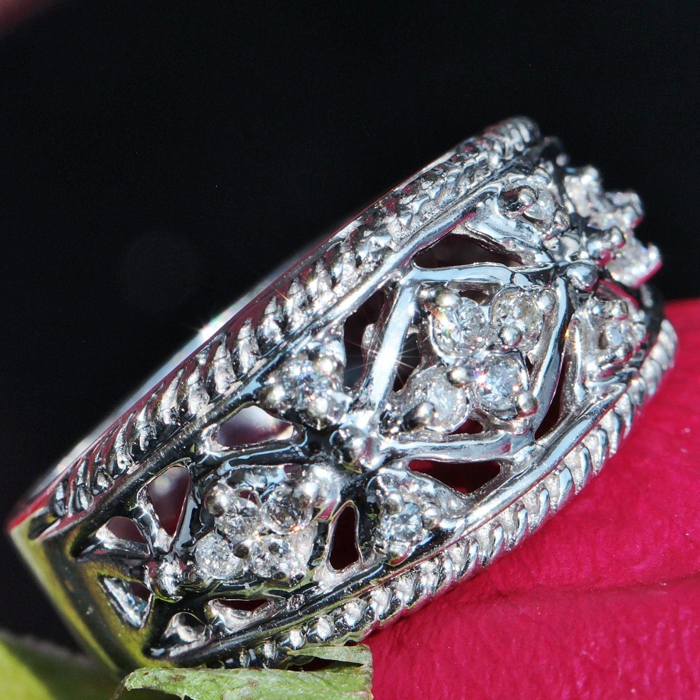 14k white gold ring 0.35ct natural diamond size 6.5 band handmade 5.5gr N161