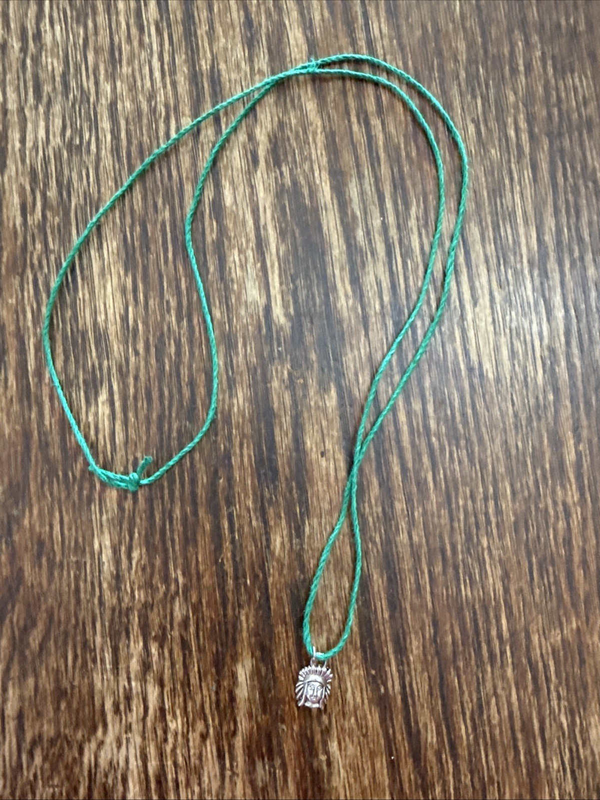 NATIVE AMERICAN INDIAN CHARM Dainty Green Hemp Cord Boho Tibetan Silver Tone