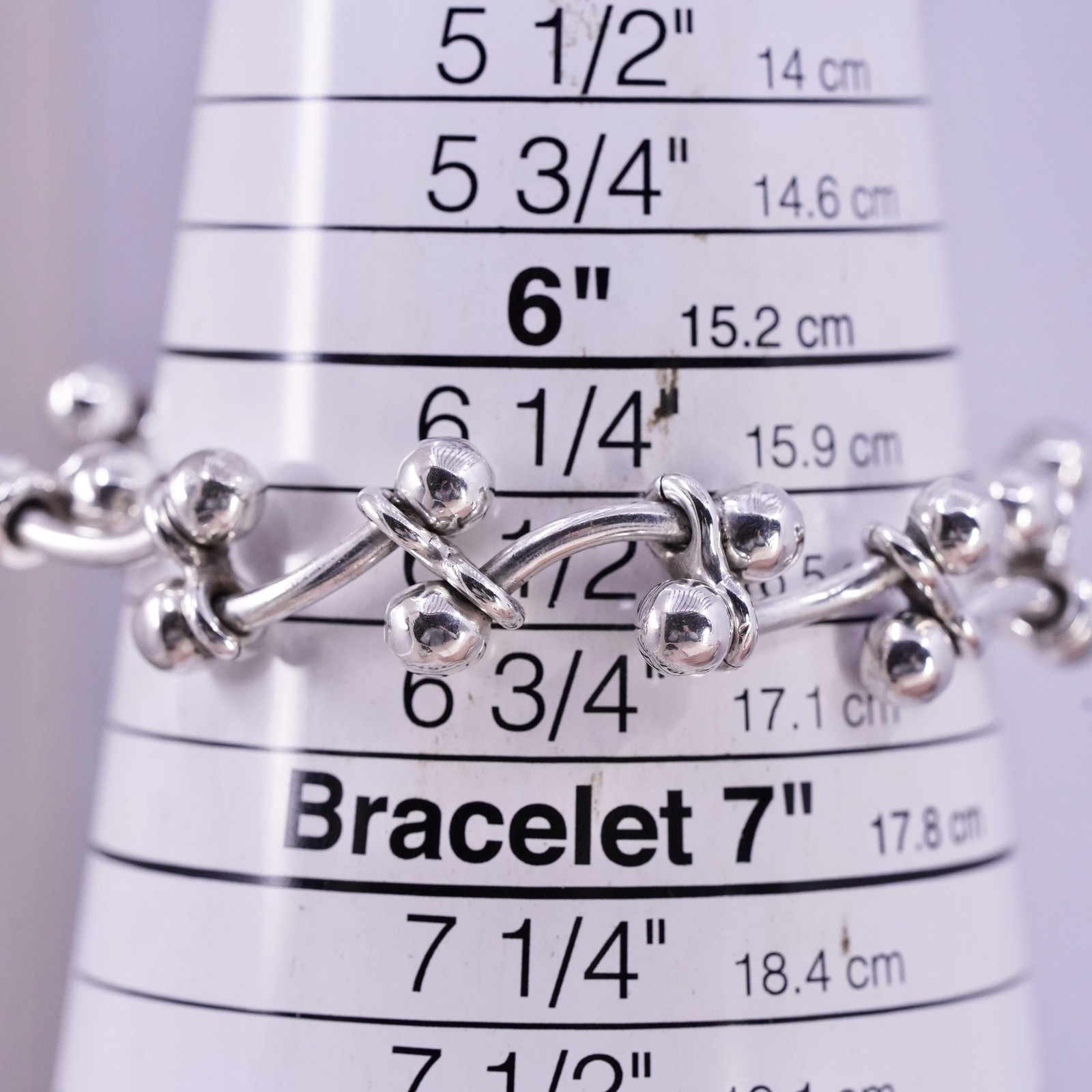 6.5”, vintage Sterling silver bracelet, 925 ball bar link chain toggle closure