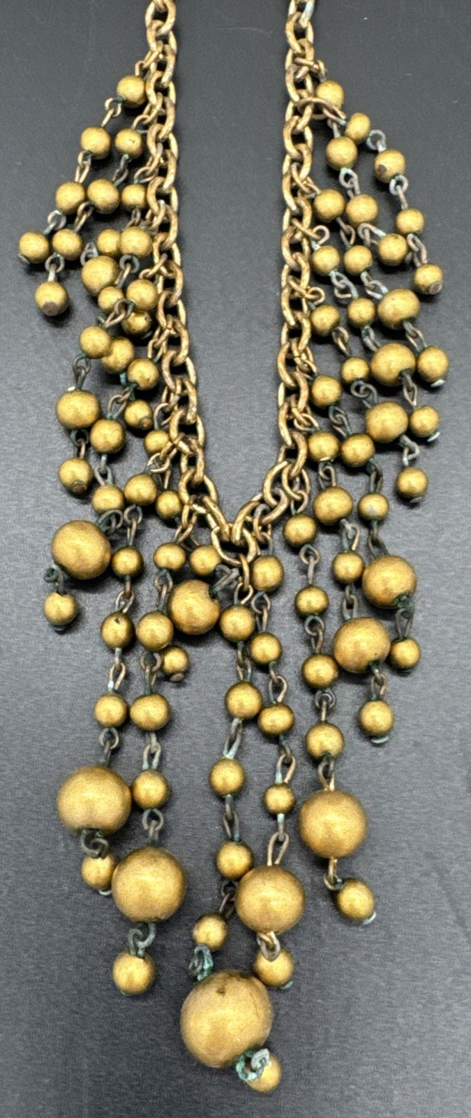 Vintage Yellow Beaded Bib Fringe Statement Necklace Gunmetal Tone