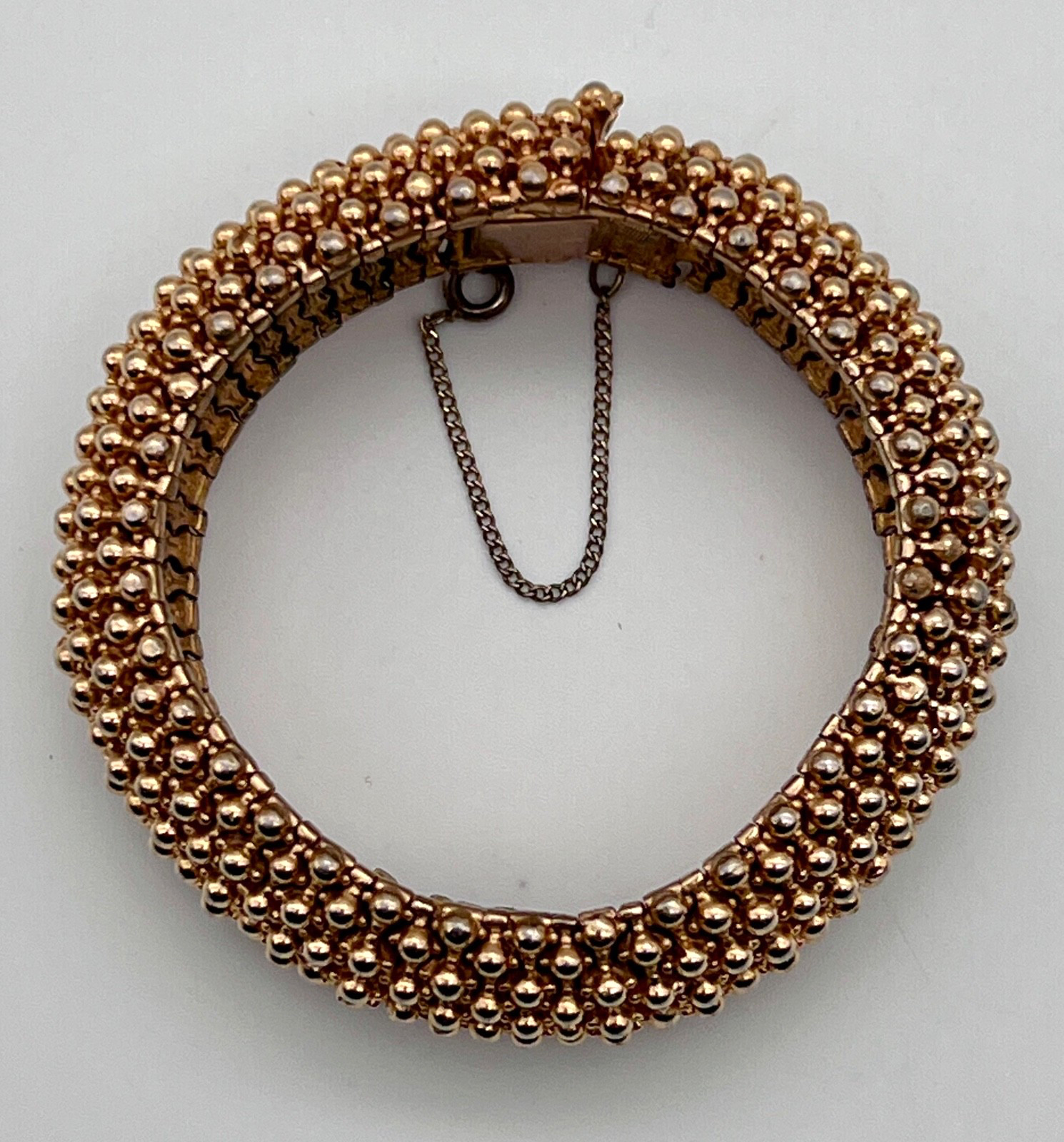 Vintage Ciner Caviar Ball Design Bracelet Gold Tone Metal Safety Chain Box Clasp