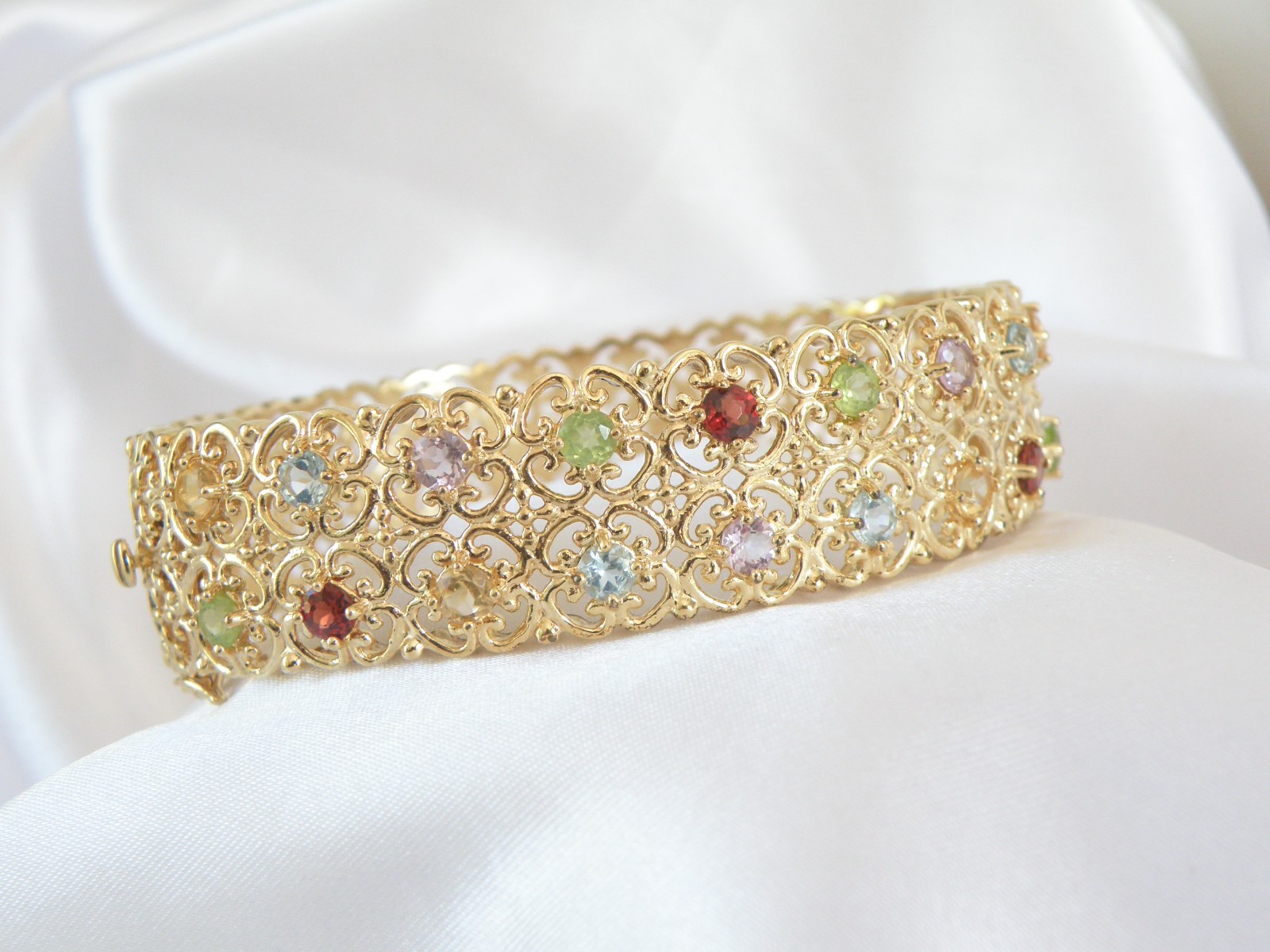 Sterling Silver 925 Gold on Natural Gemstone Statement Bracelet