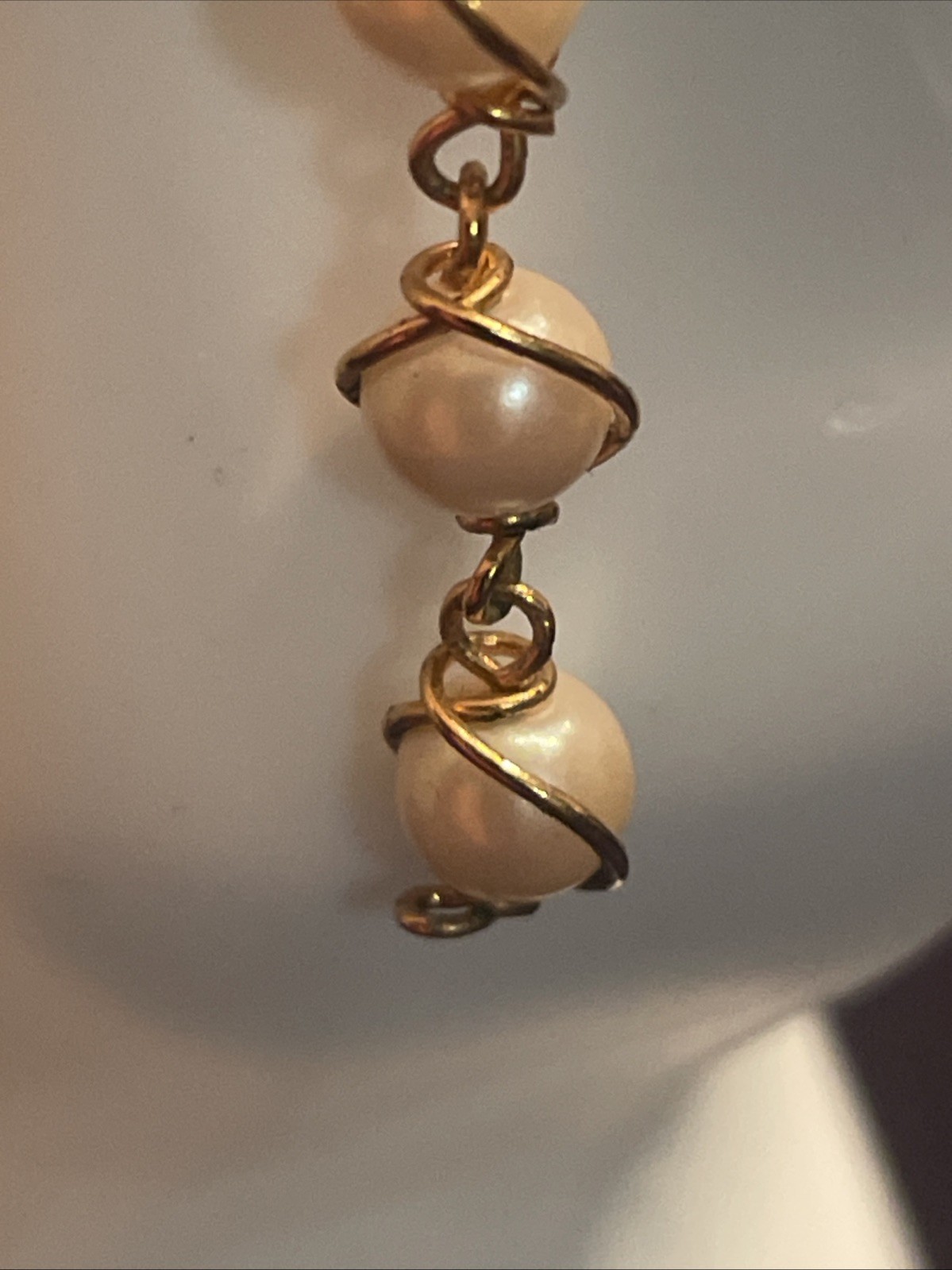 Vintage Faux Pearl Gold Wire Wrapped Earrings