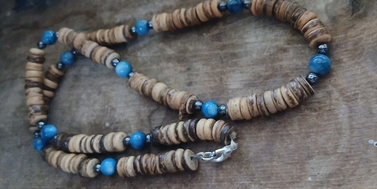 Dyed Blue River Shell Coconut Bead Hemp Necklace Cord Hippie Boho Surfer