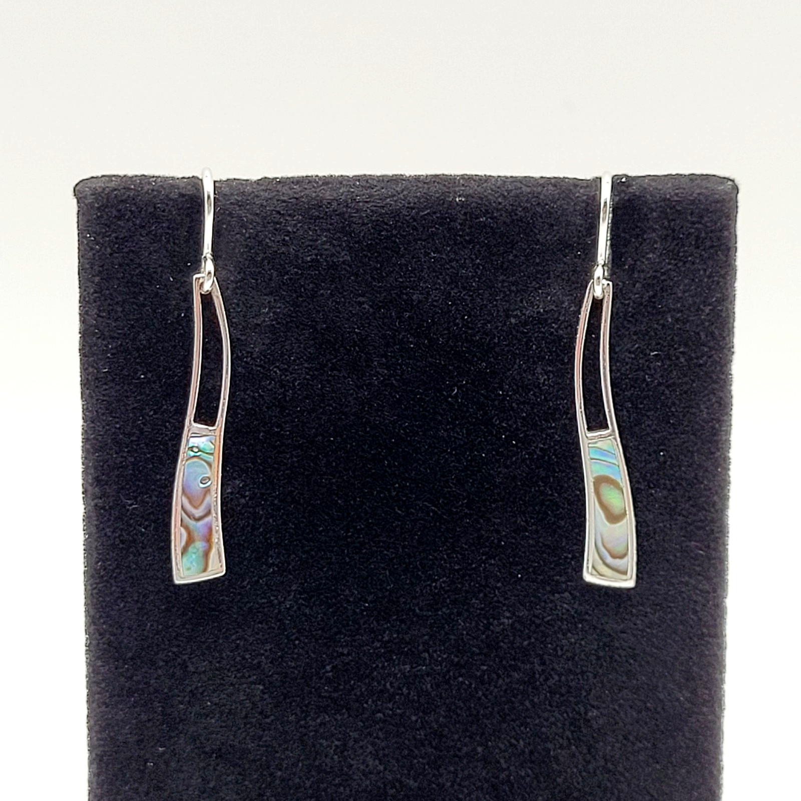 Iridescent Paua Shell Ocean Wave SU 925 Thailand Dangle Pierced Hook Earrings