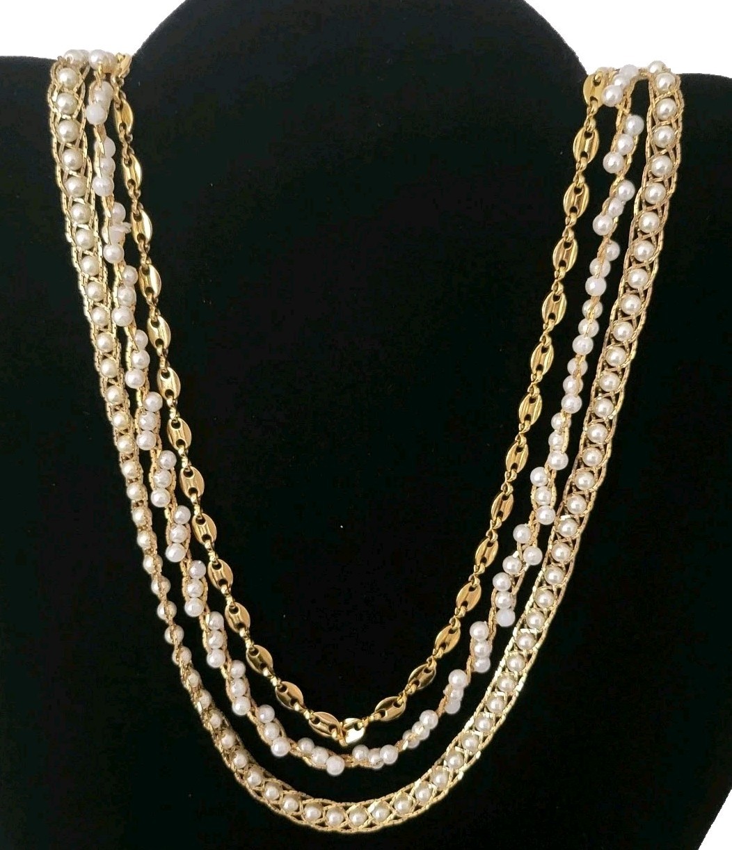 Vintage Napier Necklace Lot Of 3 Different Gold-Tone Approximately 24″ Necklaces