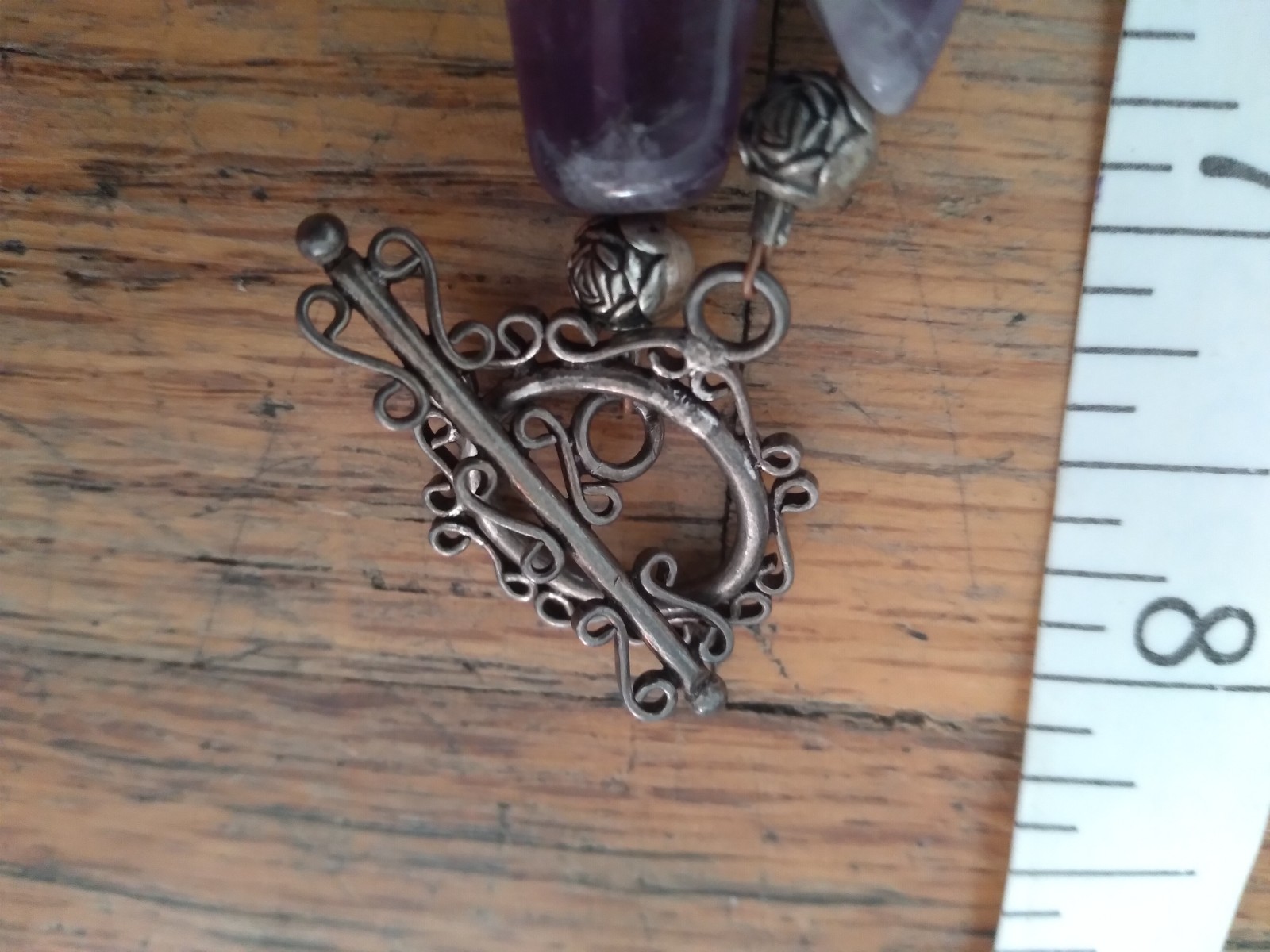 Amethyst & Pearl Necklace 14 Inches Silver Clasp Vintage Natural Stone