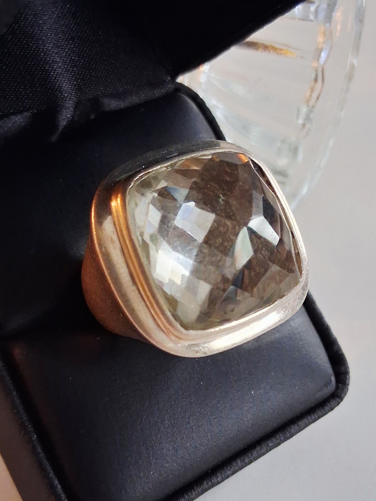 Huge Vintage Rock Crystal Clear Quartz Statement Ring Size 7.5 Sterling Silver