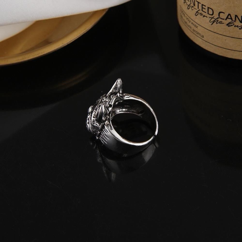 Gothic Punk Bulldog Pit Bull Pug Dog Head Animal Shape Adjustable Ring Pet Lover