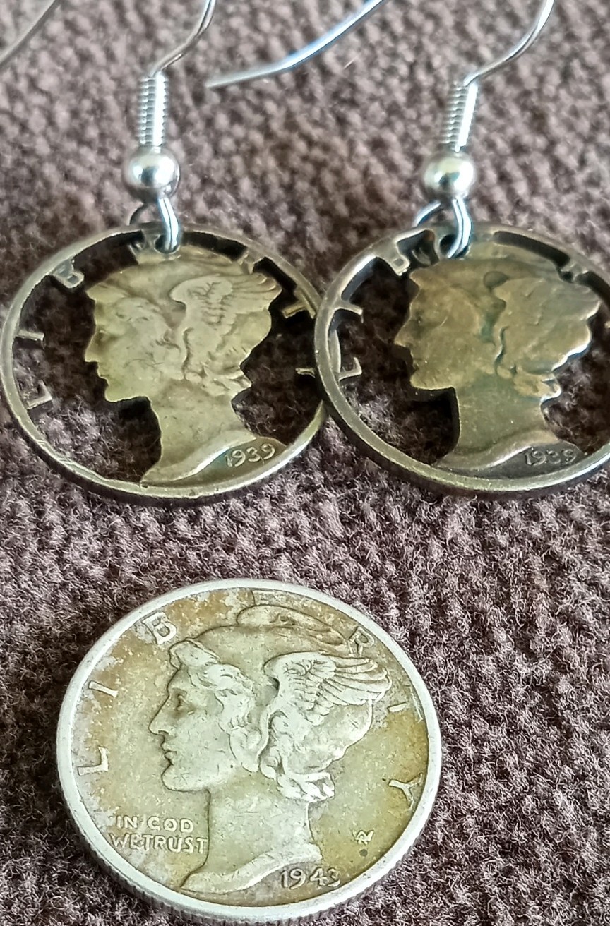 Lot of Sterling Silver Earrings 1939 Mercury Dimes, CZ, Chain Hoops