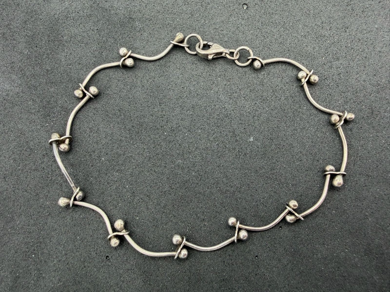 4.47g Vintage Sterling Silver 925 Beaded Wave Link Bracelet 8 in M