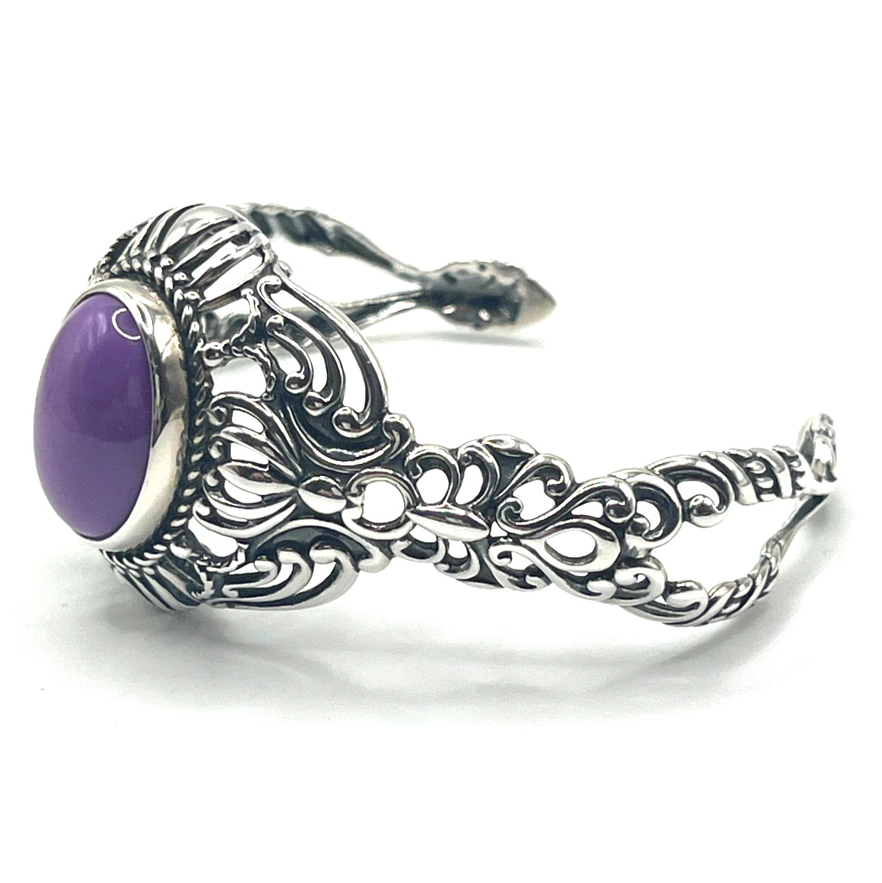 VTG Carolyn Pollack Cuff Bracelet Purple Charoite Cabochon Scroll Sterling 925