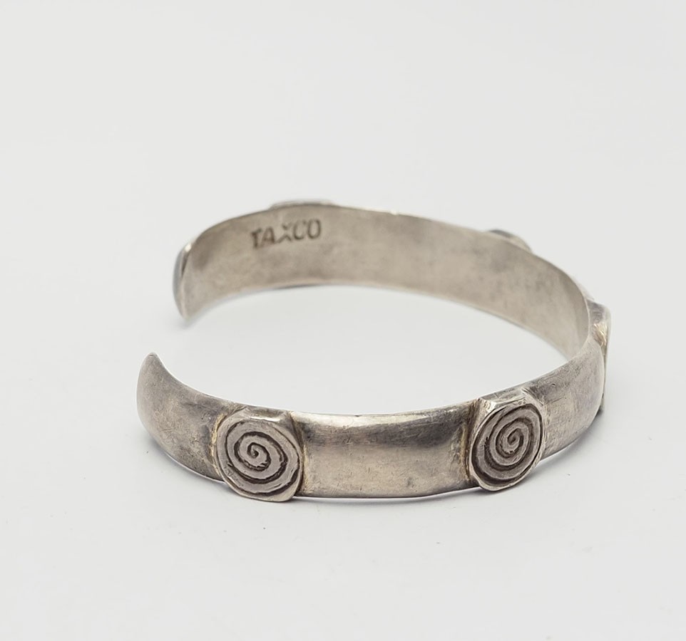 Old vintage mid century modern spiral swirl sterling silver cuff bracelet Taxco