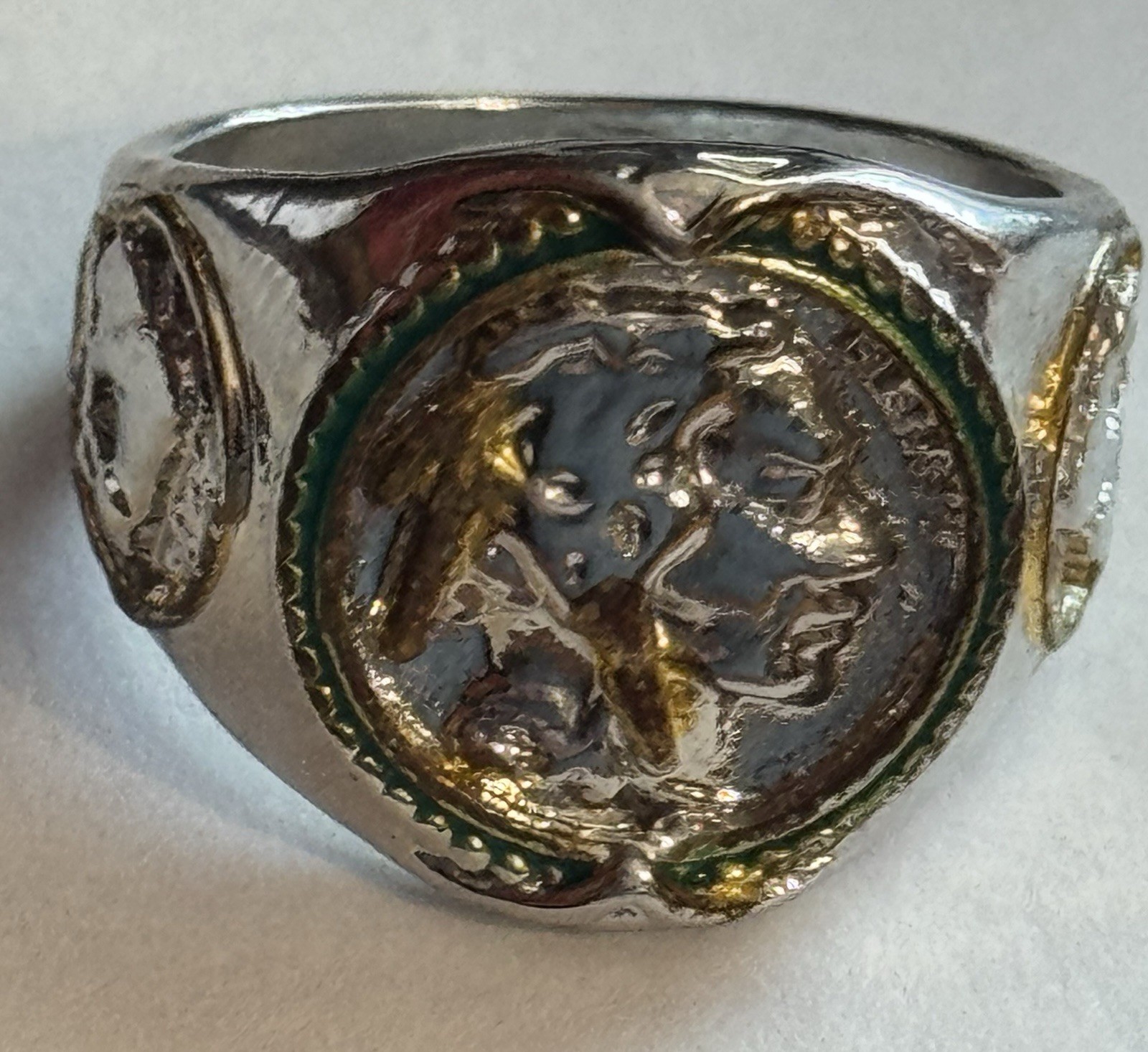 Vintage Sterling Silver Tone Men’s Buffalo Nickel Coin Signet Ring Size 10.5