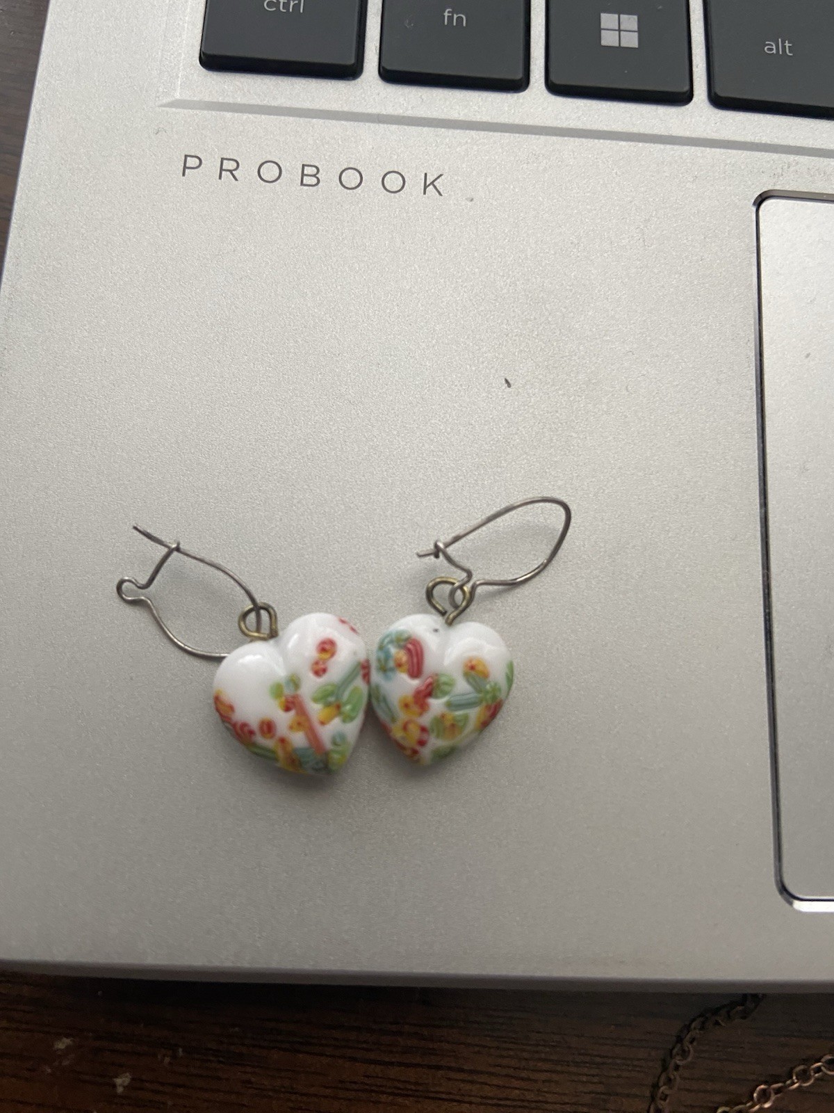 Vintage White Multi Millefiori Glass Heart Pendant / Charm