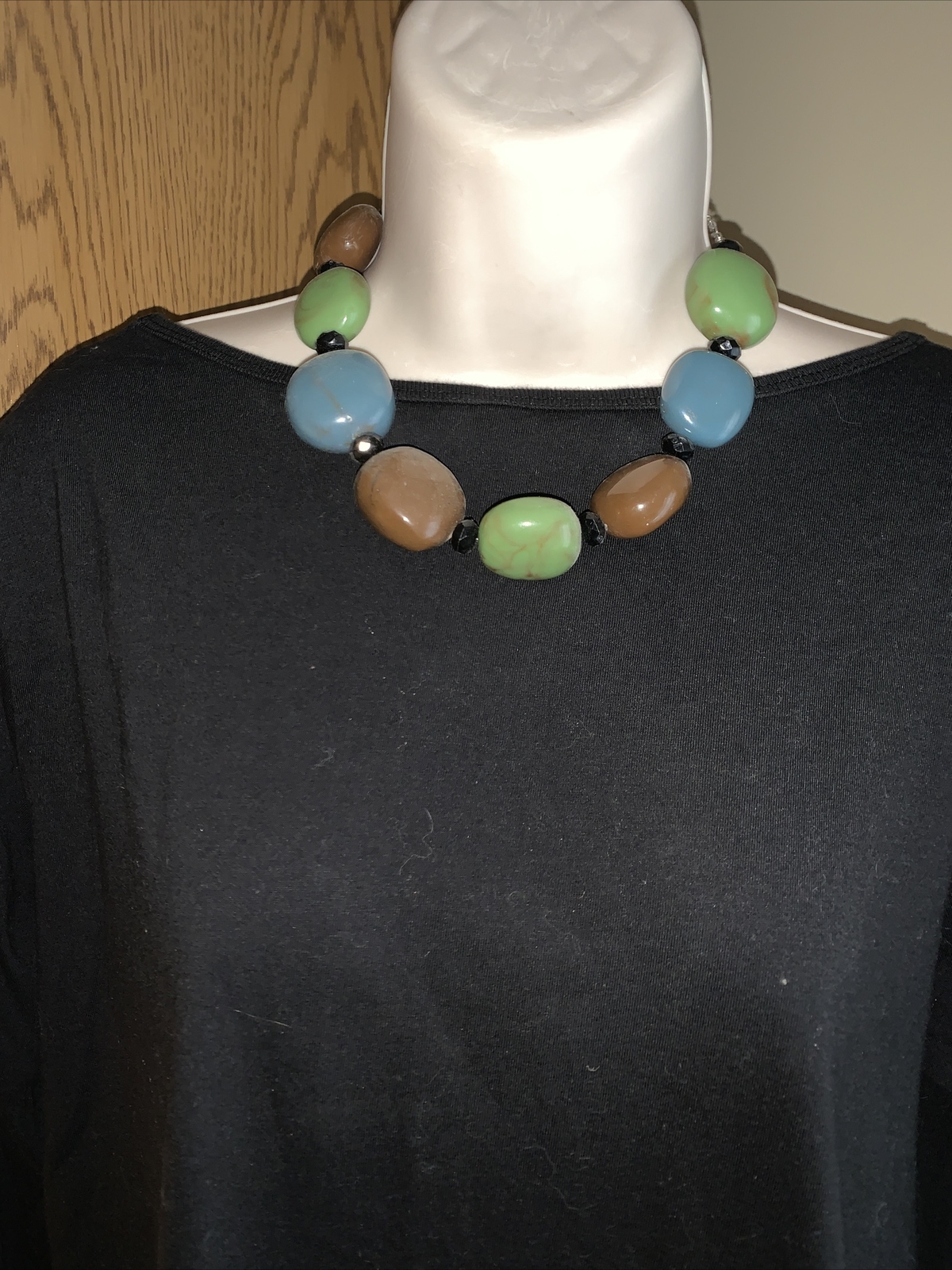 J CREW Jade Tiger’s Eye Brown Teal Blue Stone BIG BEAD Choker Necklace ❤️tw11j