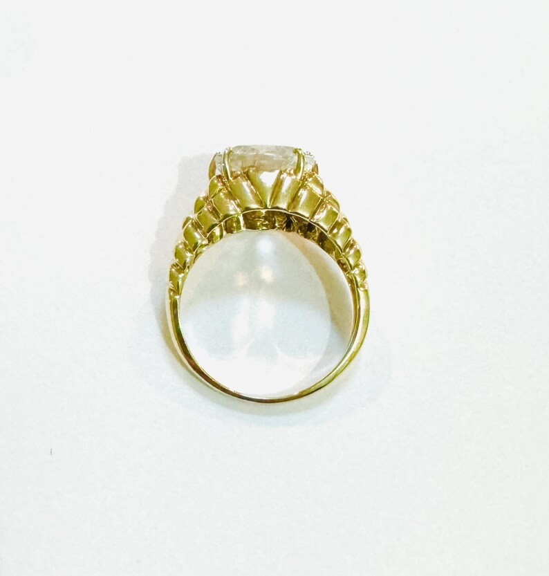 3ct 1980s Solid 10k Yellow Gold Trillion Natural White Quartz Statement Ring 7.5