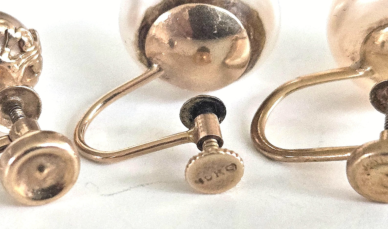3 Vintage 10K Signed BDA S & G Faux Pearl Single Screw Back Earrings 4.95grams