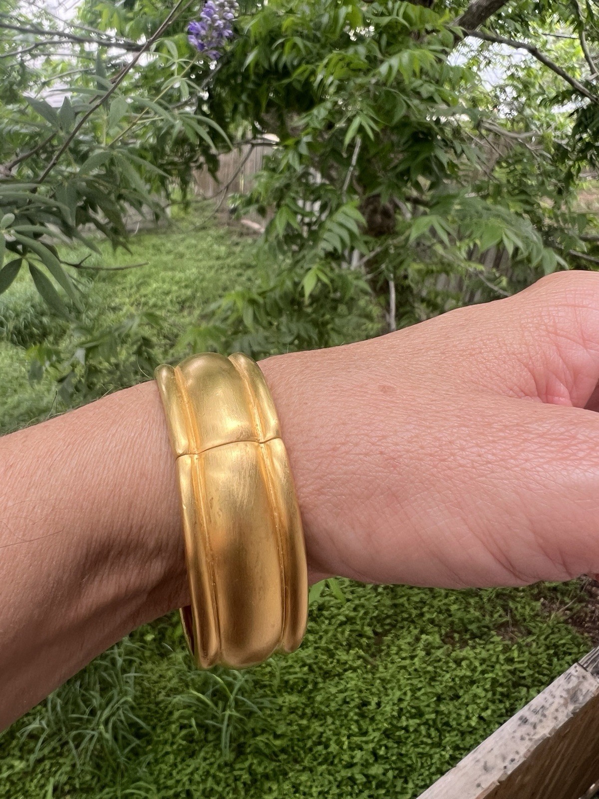 Vintage 80s Brushed Gold Tone Clamper Bangle Bracelet Modern Statement Runway